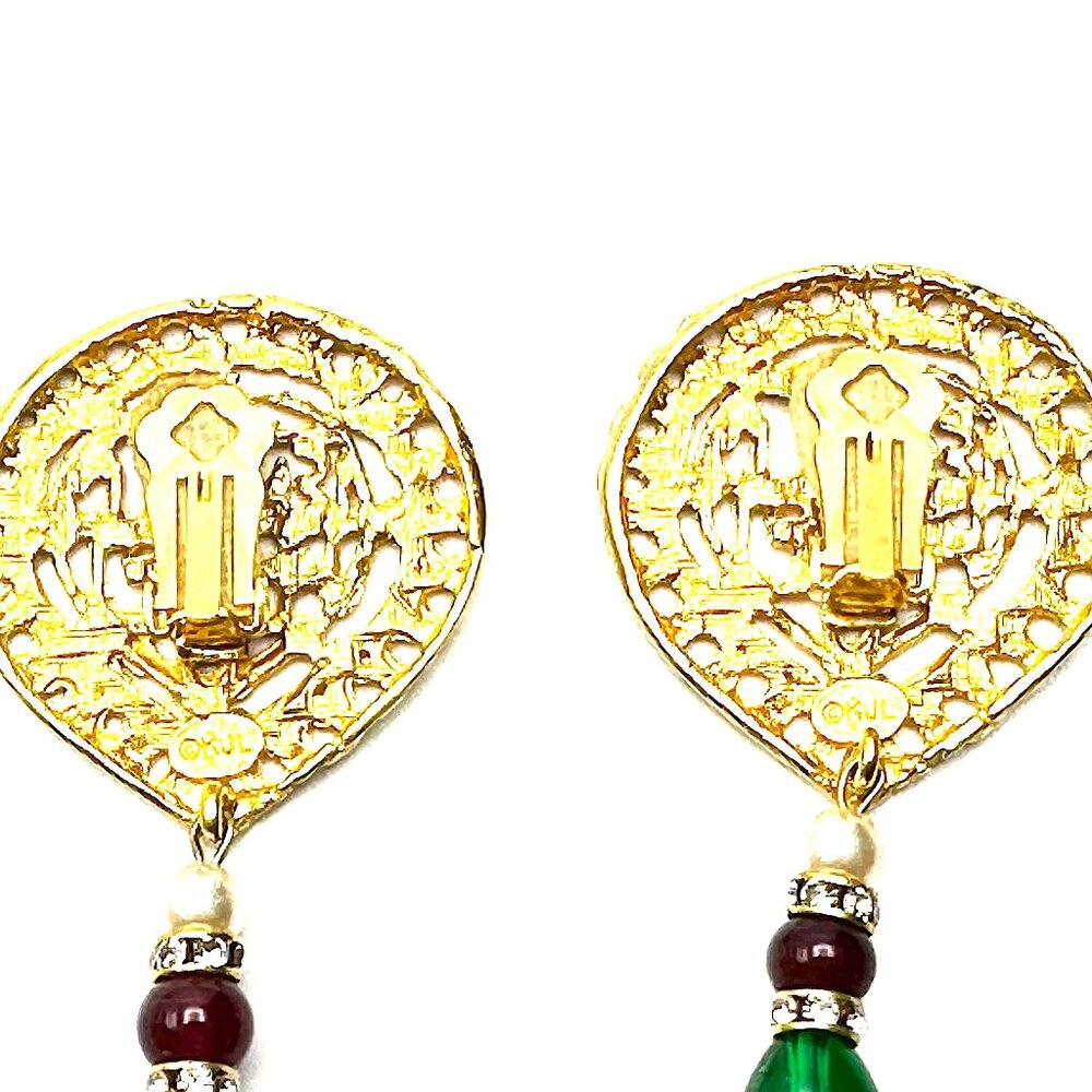 Vintage Kenneth Jay Lane Ornate Gold Clip-on Earrings — KJL Couture Collection - Picture 3 of 9